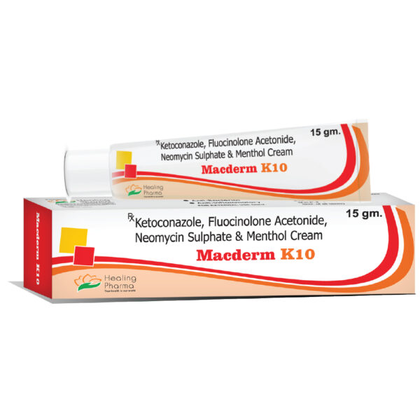 Ketoconazole 2% + Fluocinolone 0.1% + Neomycin + Menthol 1% + Chlorocresol 0.15% (Macderm K10) - 15 gm