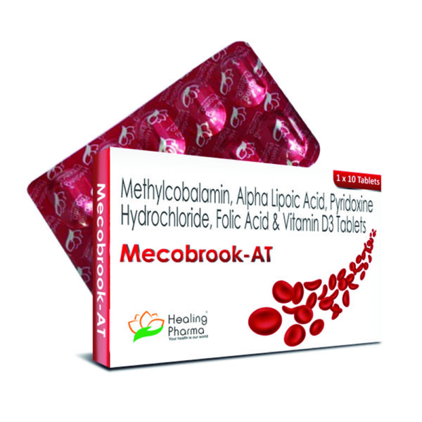 METHYLCOBALAMIN IP 1500 MCG + ALPHALIPOIC ACID 100MG + PYRIDOXI0NE HCL 3MG + FOLIC  ACID 1.5MG + VITAMIN D3 1000IU (Mecobrook AT) - 10 Tablets